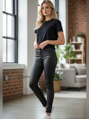 J Brand  Skinny Black Coated Denim Leggings Jeans Cotton Stretch Night Out